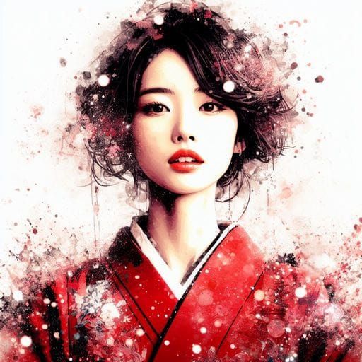 Beautiful Japanese Woman in 1920s Splash Art Style