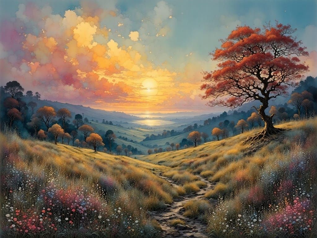 Vibrant Landscape in a Romantic Realist Style