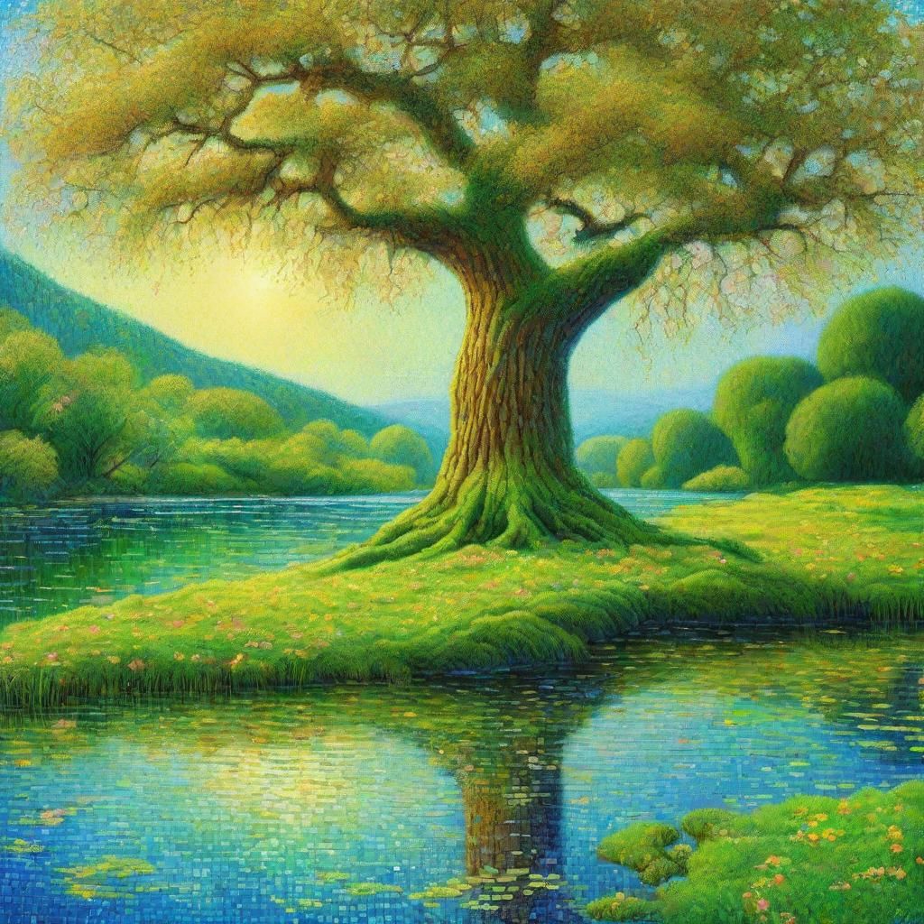 Lush Meadow: A Neo-Impressionist Pointillist Landscape