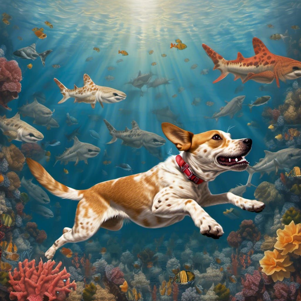 Great White Shark Swimming Among Seahorses