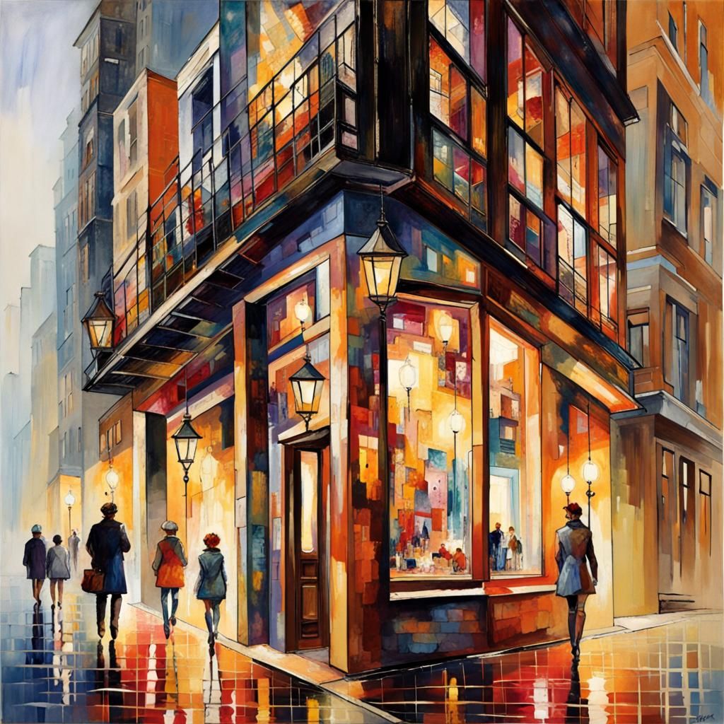 Girl in Maximalist Style with Dense Cityscape