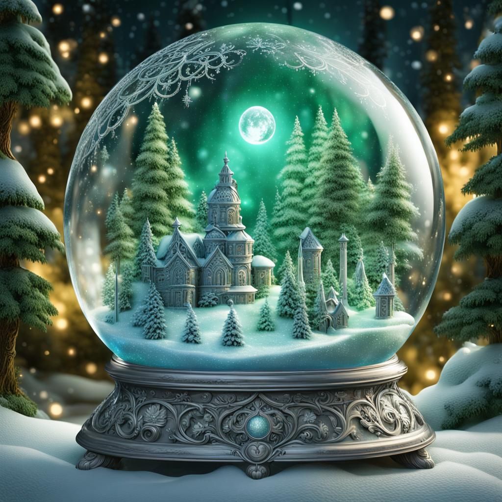 Luminescent Forest Dreamscape in Snow Globe