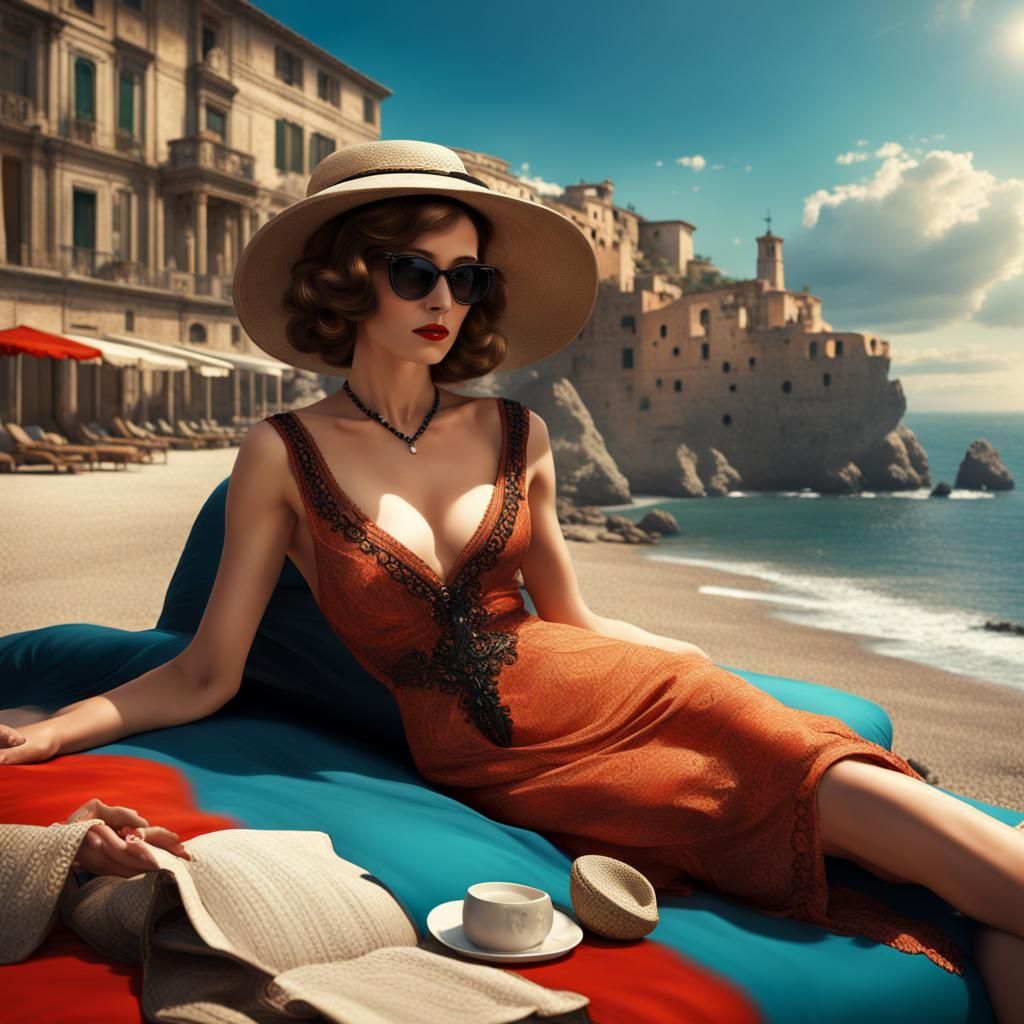 Lady on Italian Beach Holiday: Digital Matte Painting