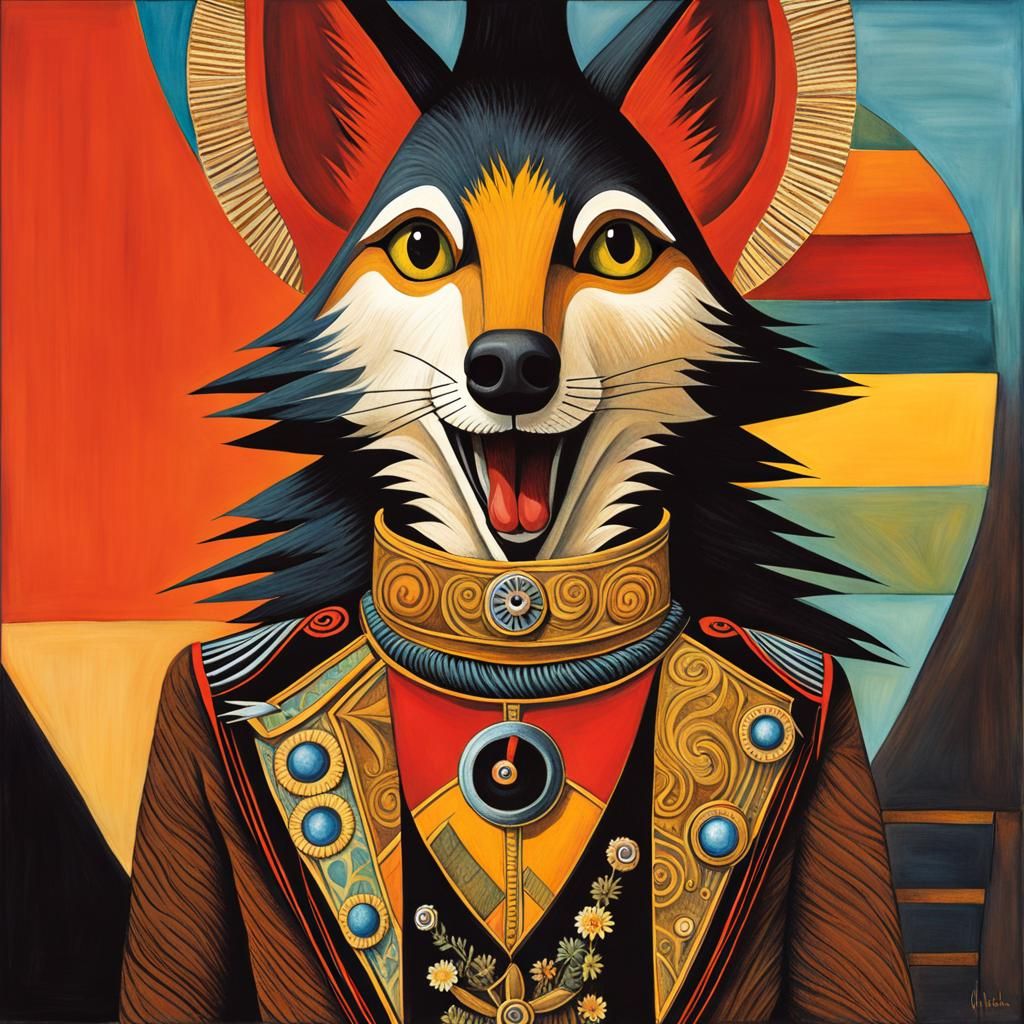 Clockpunk Coyote: A Storybook Illustration of a Trickster Go...
