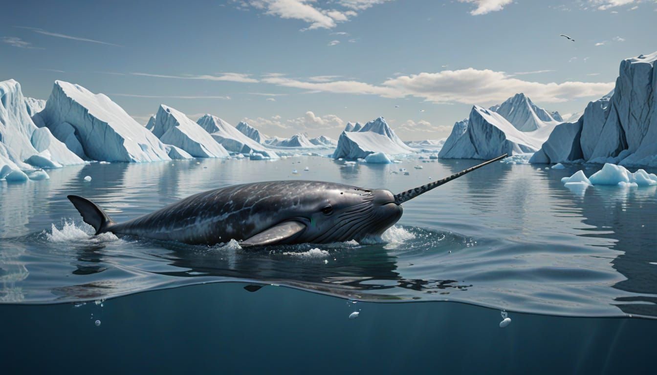 Narwhal Sounding in Icy Ocean