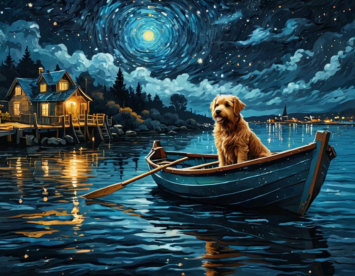 Dog at Sea: Van Gogh Starry Night Style