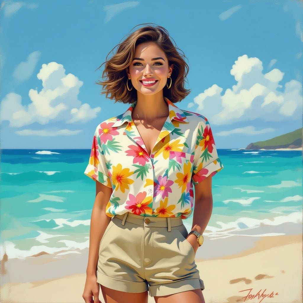 Sultry Woman Basks in Tropical Sunset