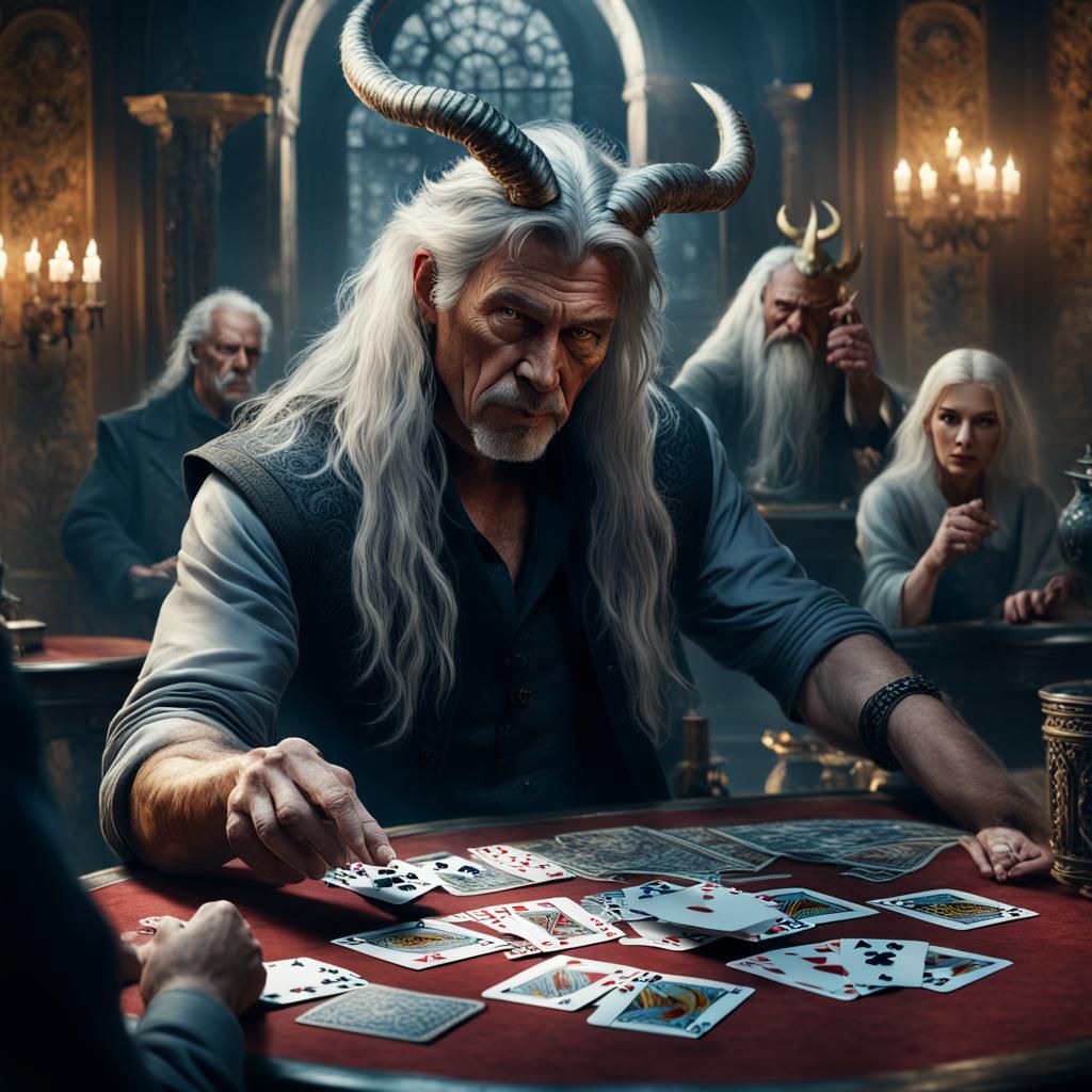 Card Game: Man and Demon in Digital Painting