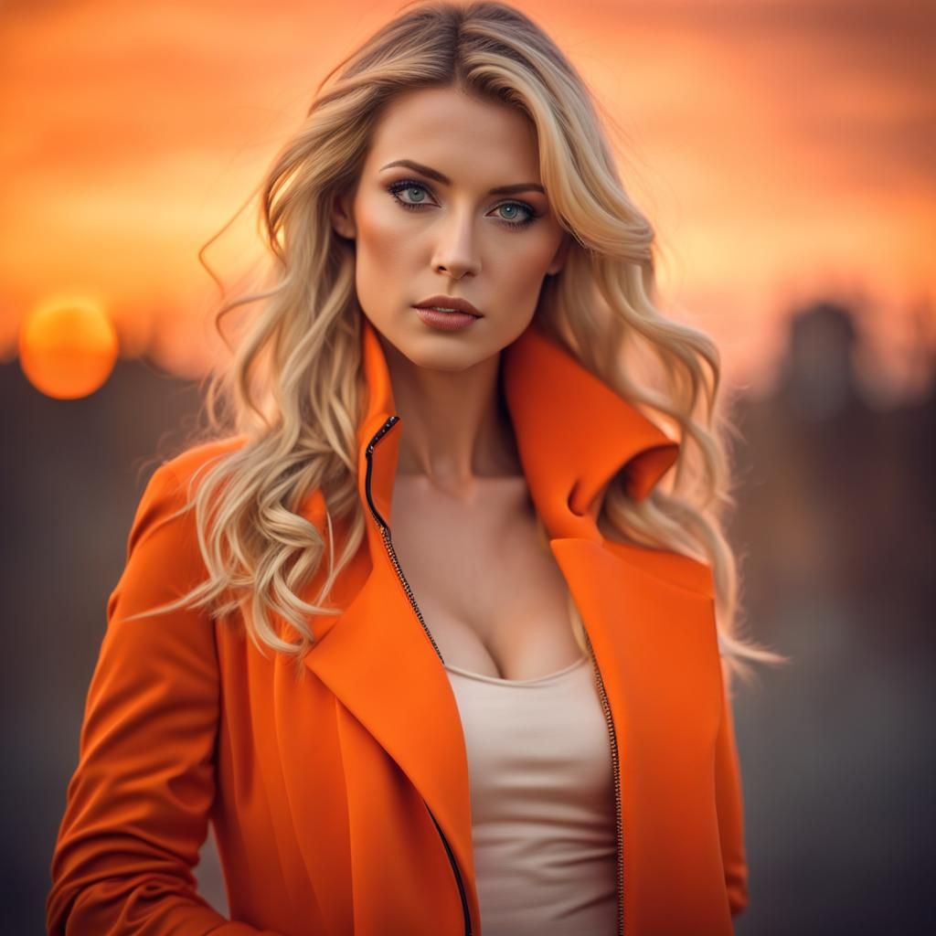 Blonde Goddess in Orange Jacket: Professional Photography