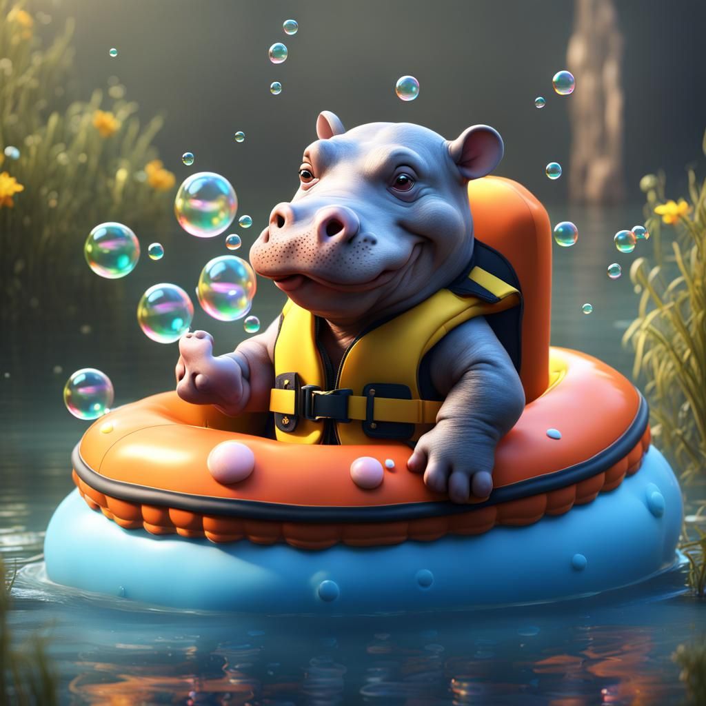 Baby Hippo Blowing Bubbles: Fantasy Concept Art