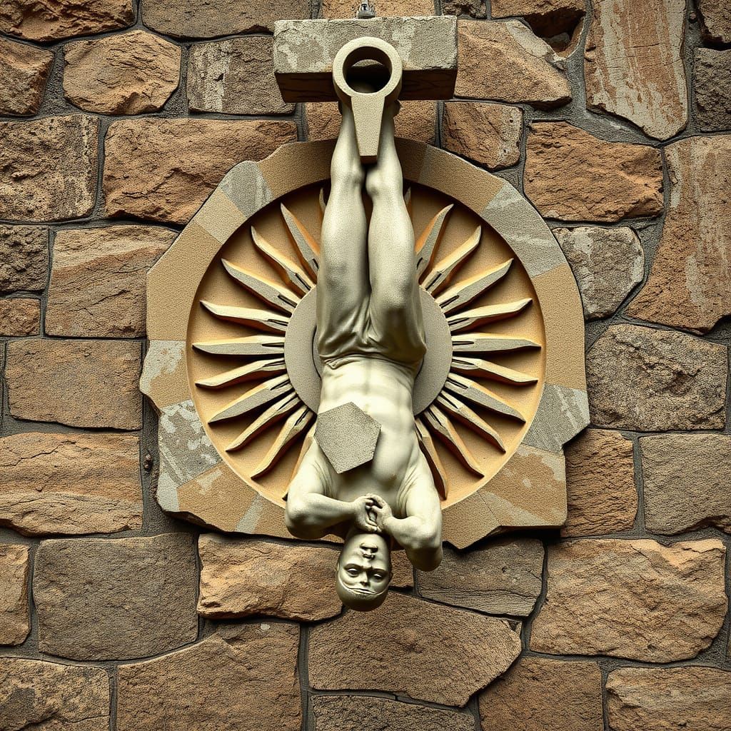 Cubist Hanged Man Statue in Brutalist Stone