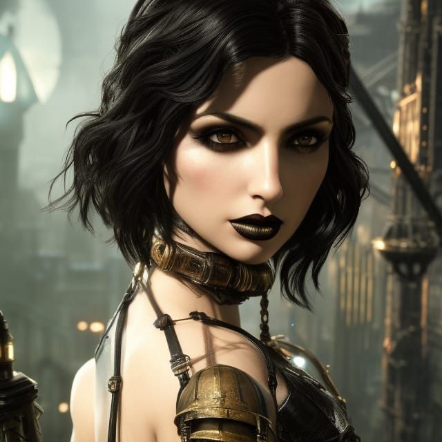 Dark Fantasy Goddess with Dieselpunk Orthodox Symbolism