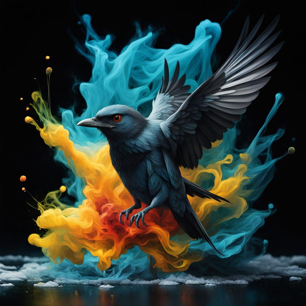 Bird Dissolving into Aerogel: Surrealist Digital Art