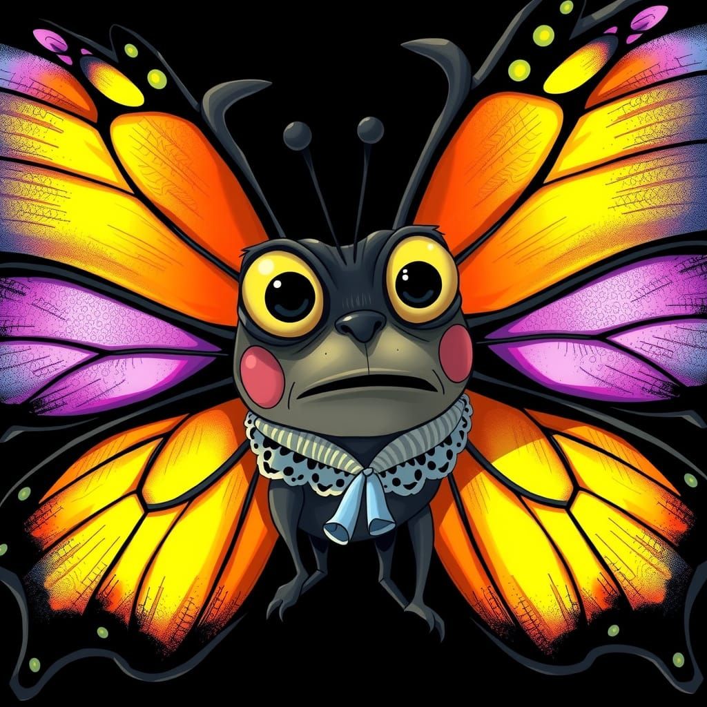 Anthropomorphic Butterfly in Cartoon Style