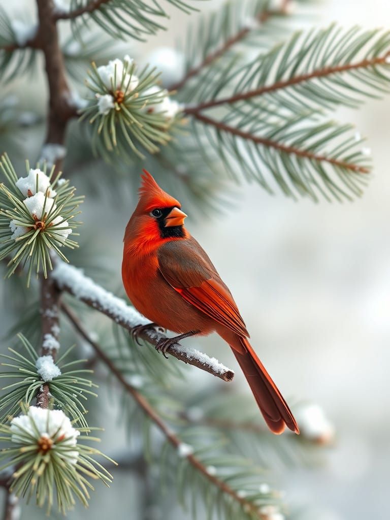 Majestic Red Cardinal in Whimsical Winter Wonderland