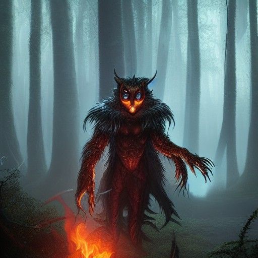 Male Fire Mage in Dark Forest Concept Art