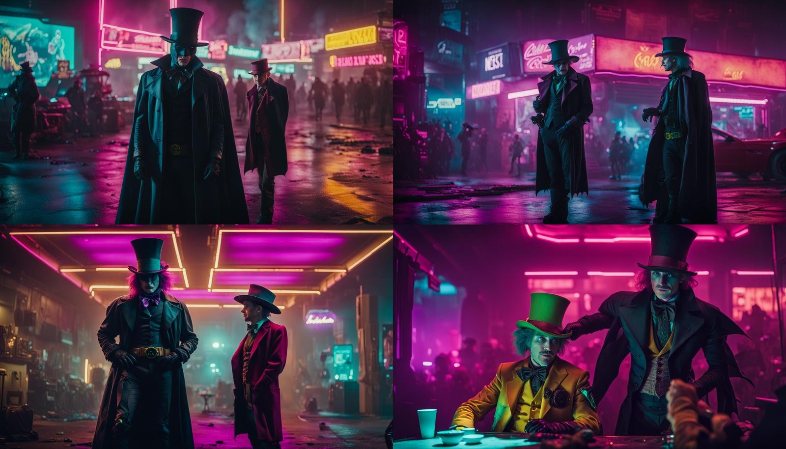 Batman and Mad Hatter in Cyberpunk Film Still