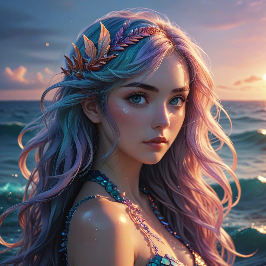 Anime Mermaid Portrait in Japanese Manga Style