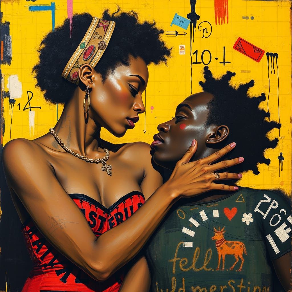 Intimacy: A Fusion of Judith Leyster and Basquiat Styles