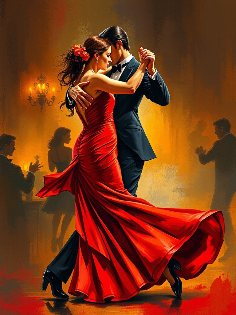 Passionate Tango Couple in Buenos Aires, Expressive Painting