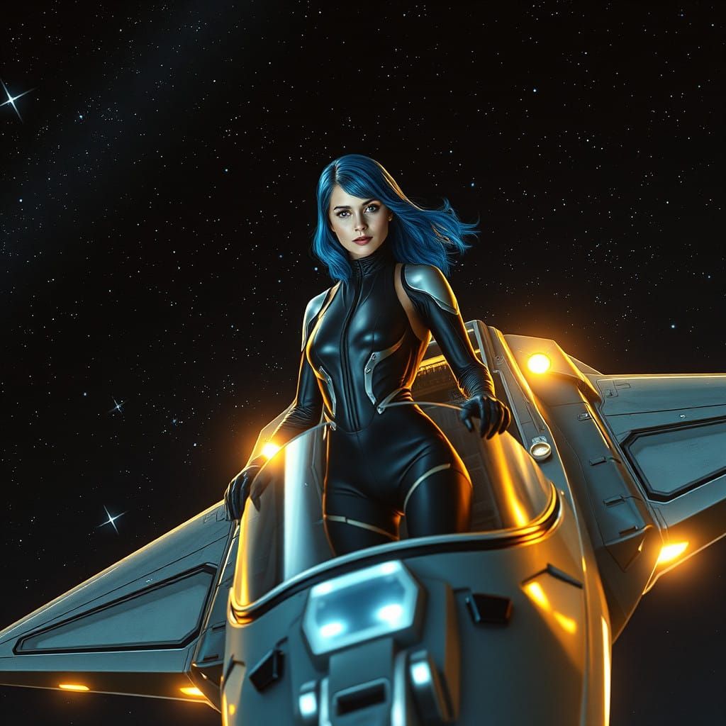 Stunning Celestial Spacecraft with Blue-Haired Astronaut