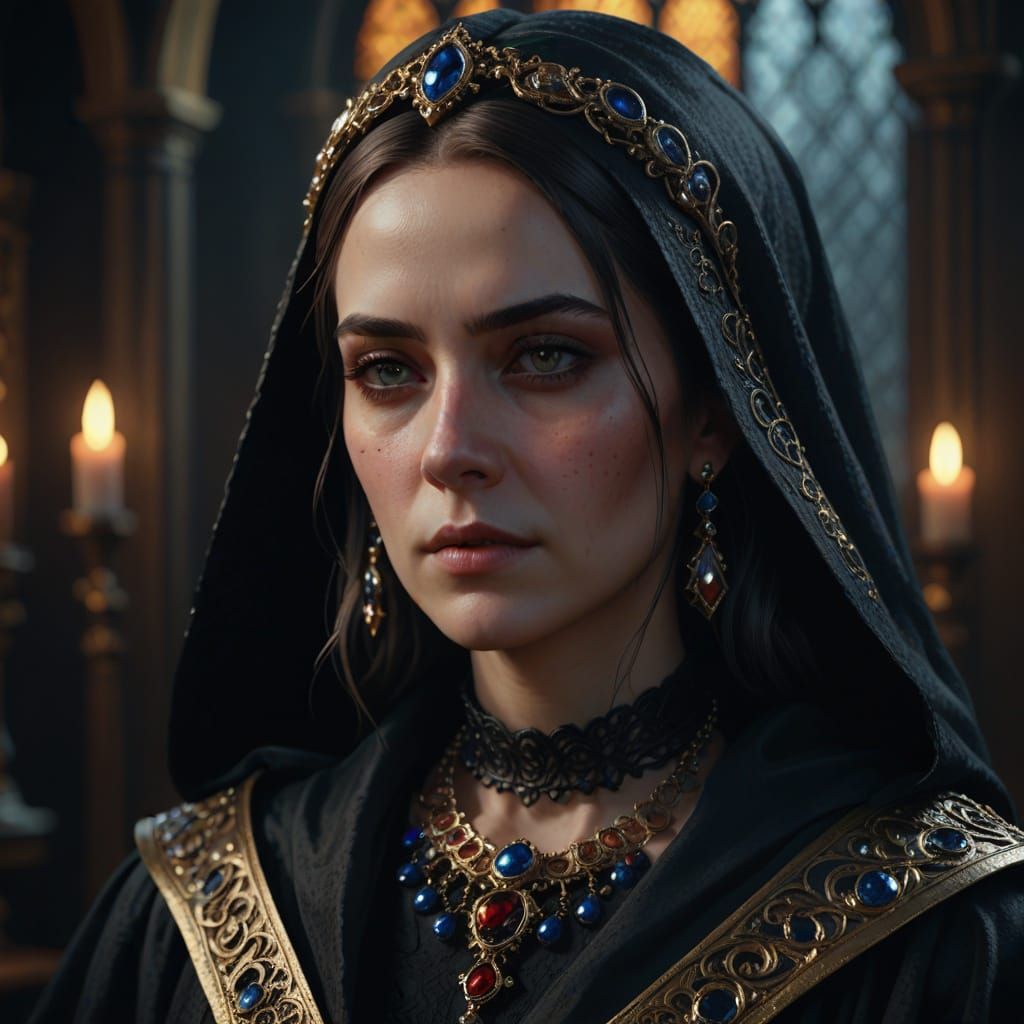 Woman in Gothic Robe: Hyperrealistic Portrait