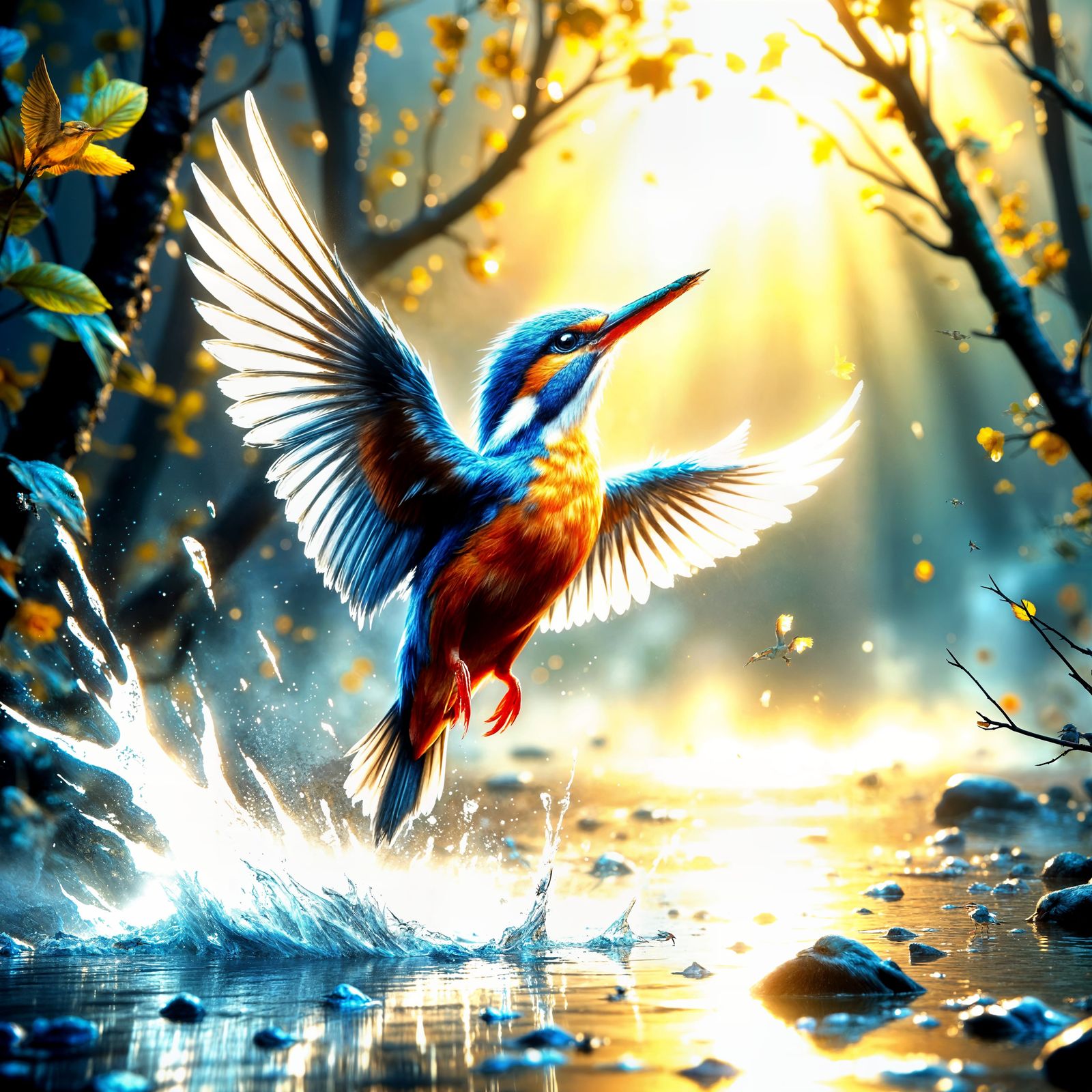Kingfisher in Early Morning Light: Digital Matte Painting