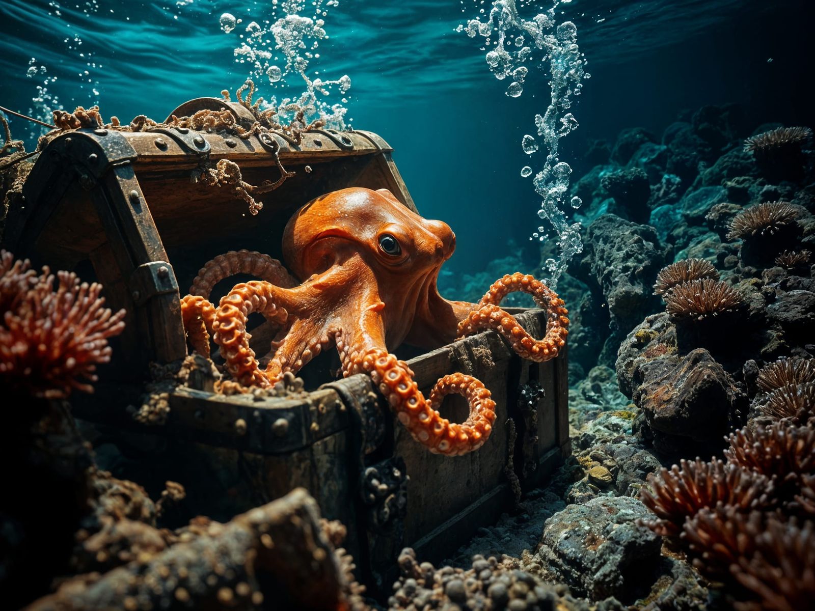 Surreal Underwater World with Wavy Distortion and Octopus Ex...