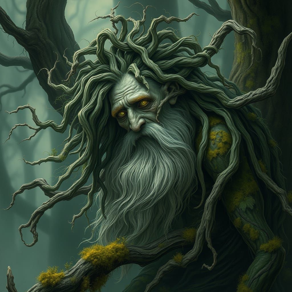 Ancient Forest Spirit with Twisted Limbs and Glowing Eyes