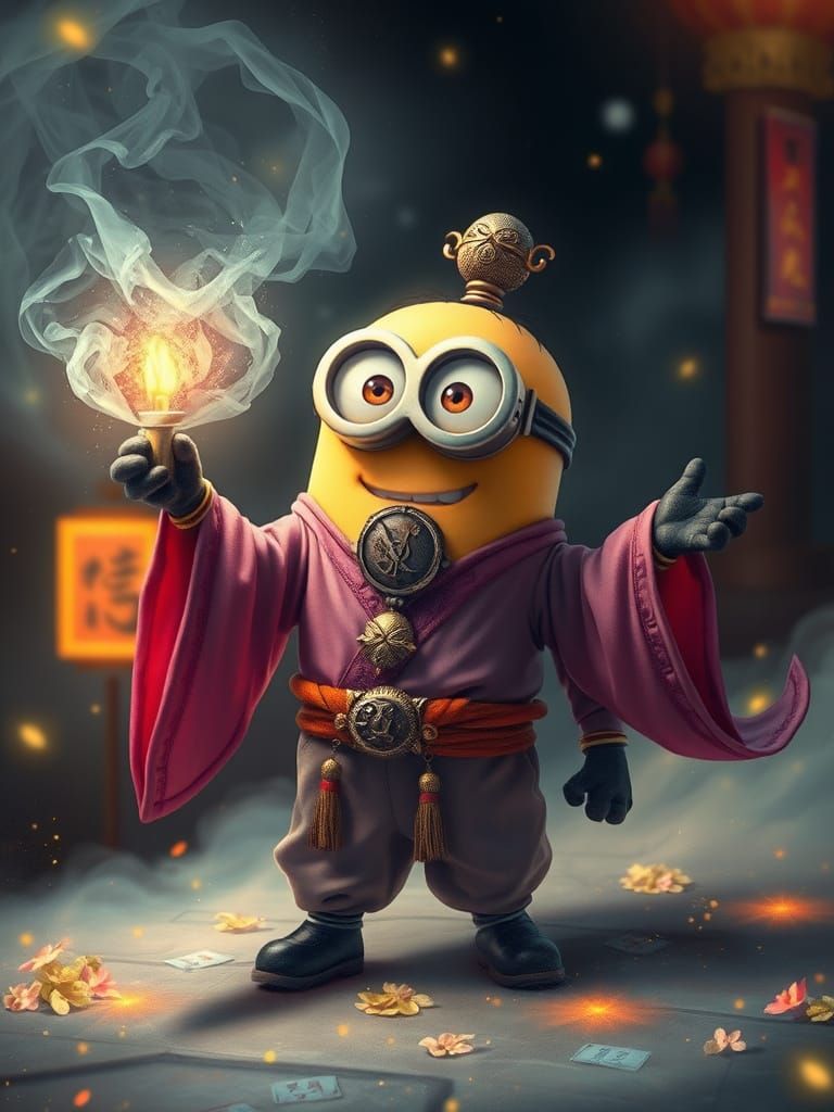 Minion as Genie in Ethereal Fantasy Acrylic Painting