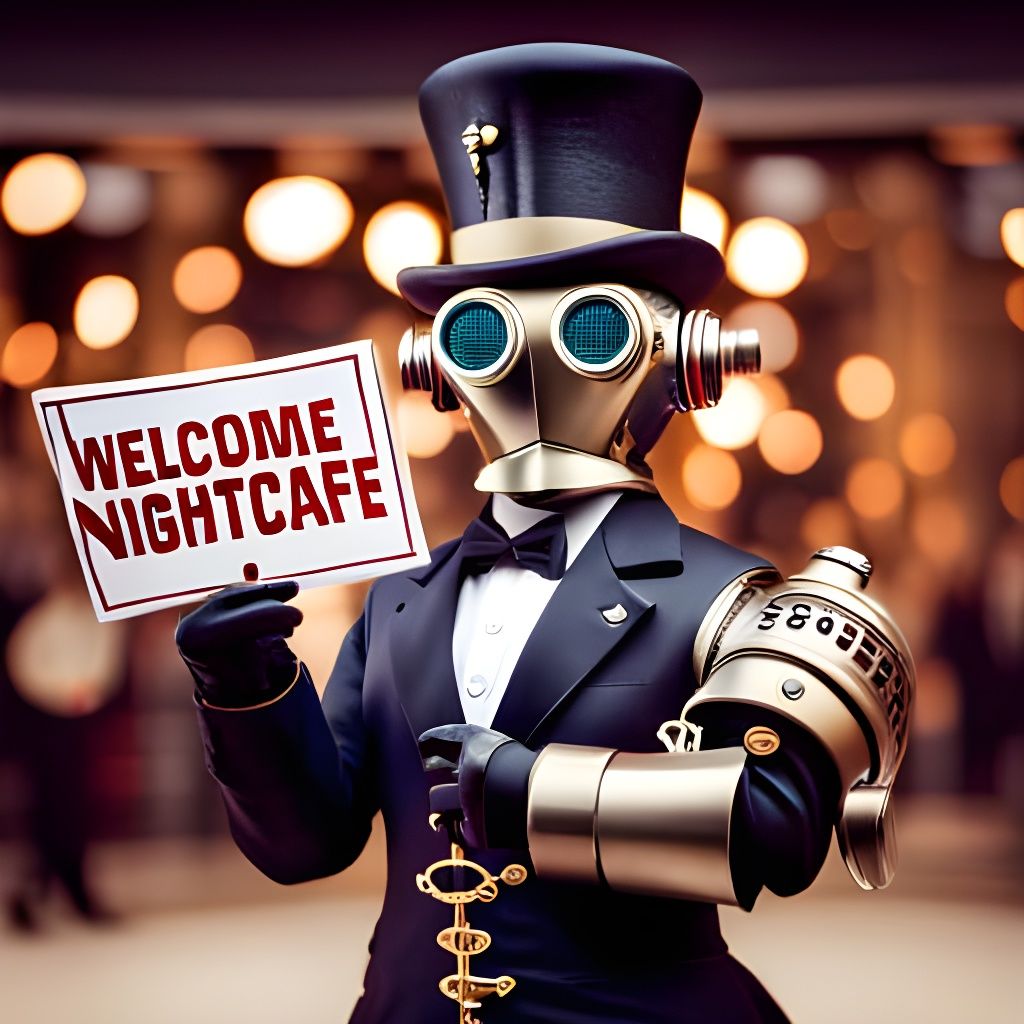 Steampunk Robot Butler Welcoming to NightCafe