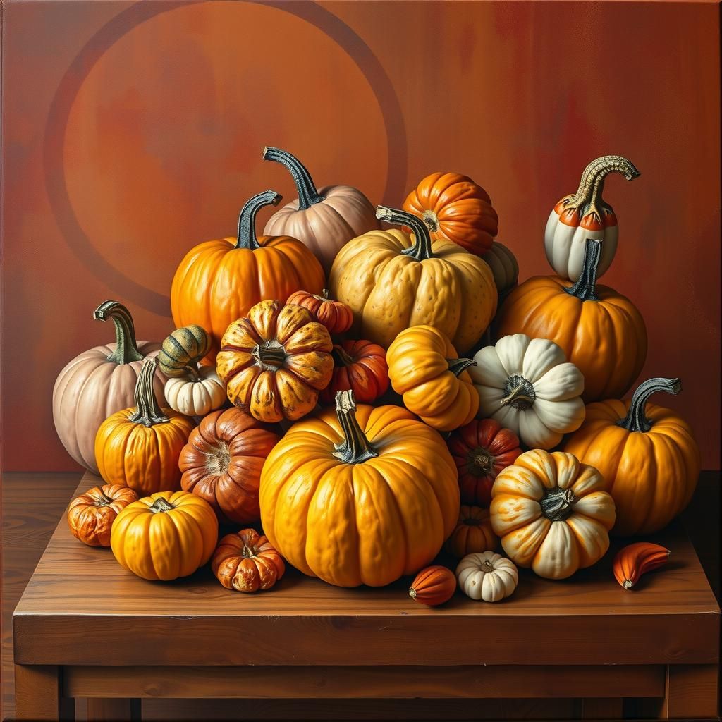 Colorful Geometric Pumpkins in Abstract Still Life
