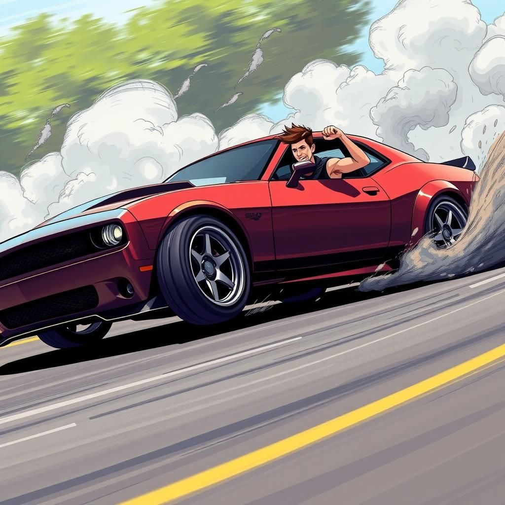 Car Drifting Corner in Comic Book Style