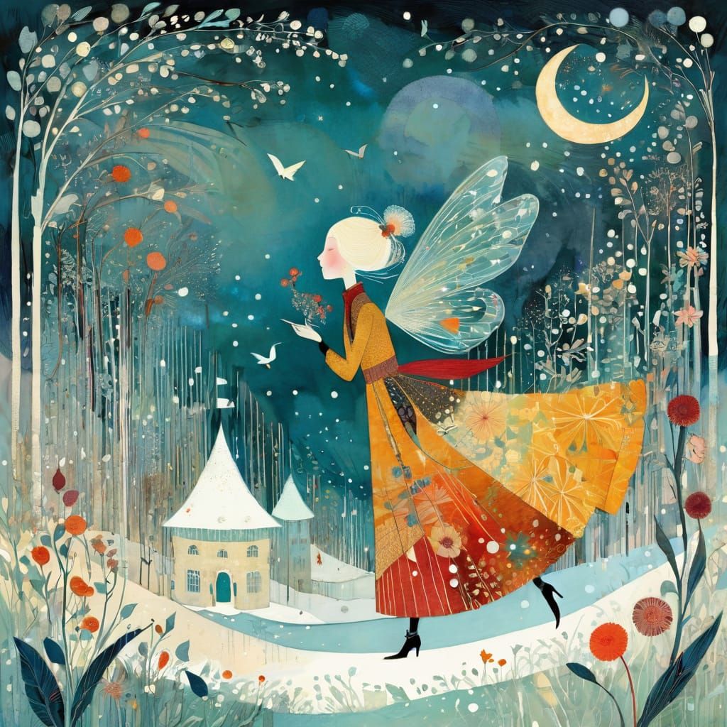 Whimsical Fairy Amidst Frosty Floral Splendor