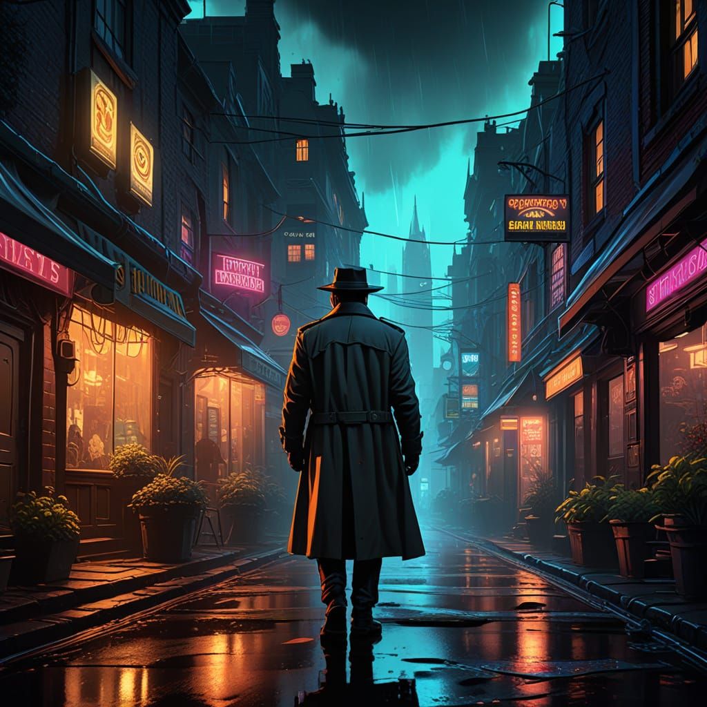 Grizzled Detective in a Rainy Alleyway, Simpson's Style Cart...