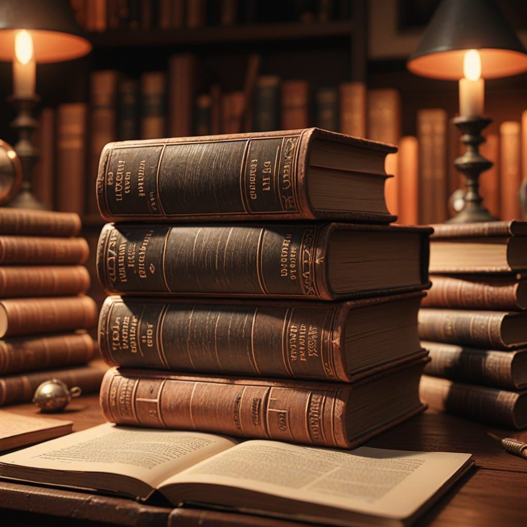 Books on Table in Vibrant Digital Art