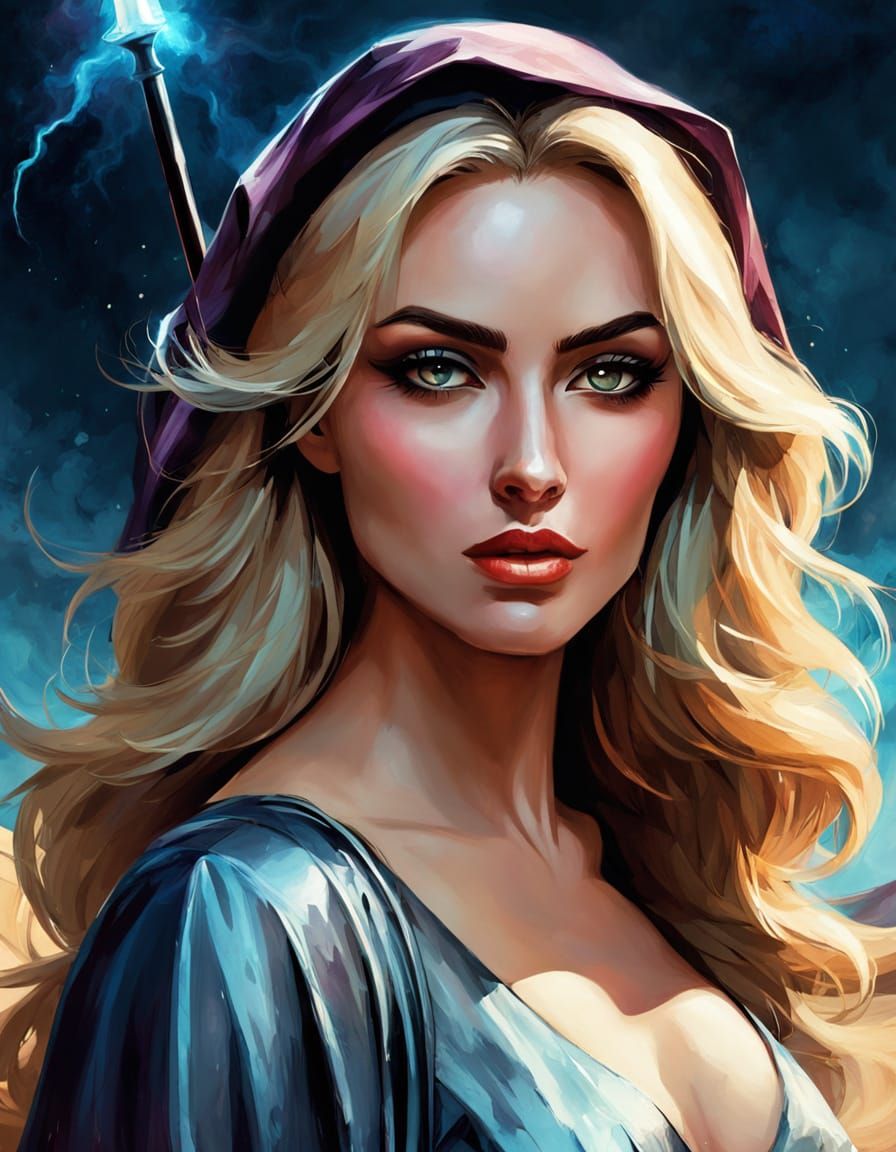 Arab Warrior Woman in a Bioluminescent Fantasy Landscape