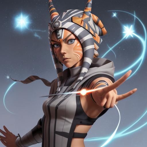 Ahsoka as Naruto with Rasenshuriken in Anime Style