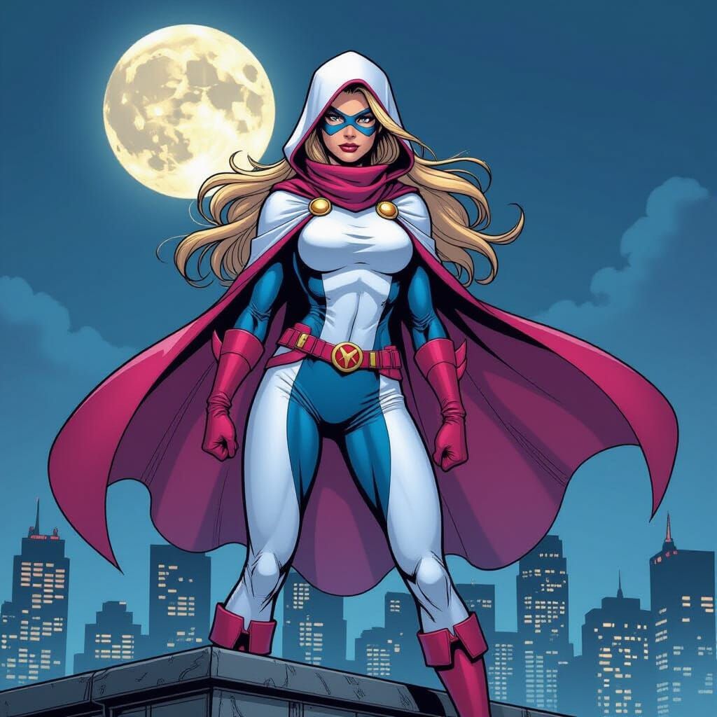 Dynamic Female Superhero on Rooftop in Comic Book Style