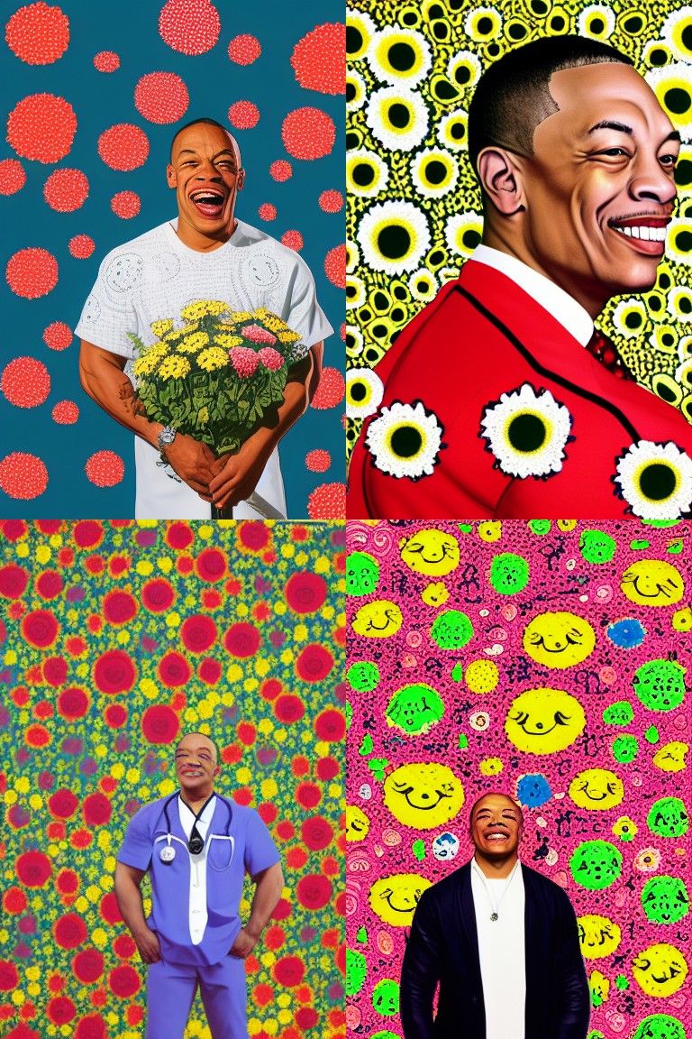 Smiling Man Portrait with Flowers, Blending Styles