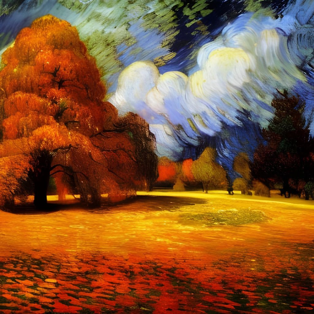 Magical Autumn Tree with Snowfall in Art Nouveau Style