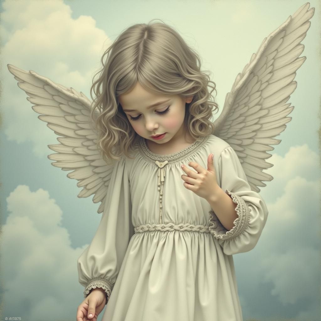 Sorrowful Angel Girl in Dreamy Fantasy Style