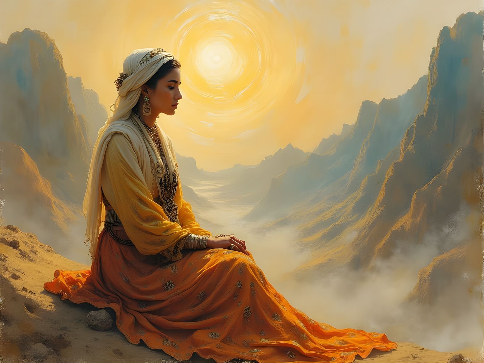 Ethereal Bedouin Goddess in a Dreamlike Landscape