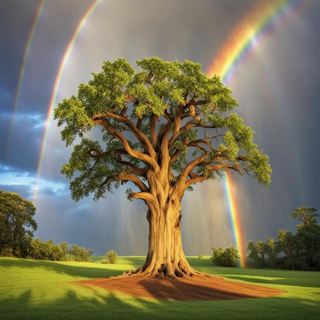 Rainbow and Pot of Gold Under Brilliant Lighting