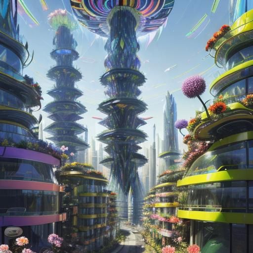 Flowery Futuristic City in Hundertwasser Style