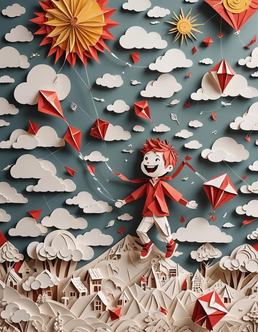 Boy with Kite: Kirigami Zentangle Papercraft