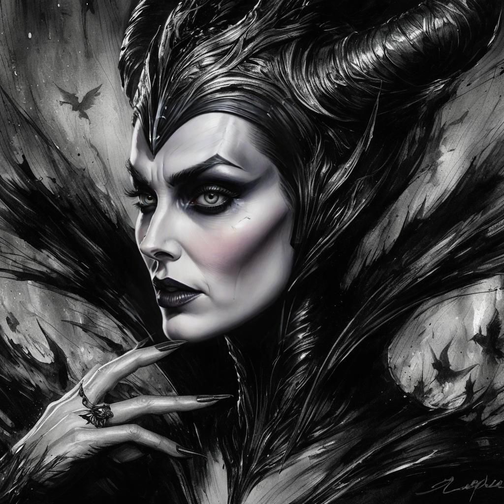 Dramatic Ink and Oil Portrait of Maleficent
