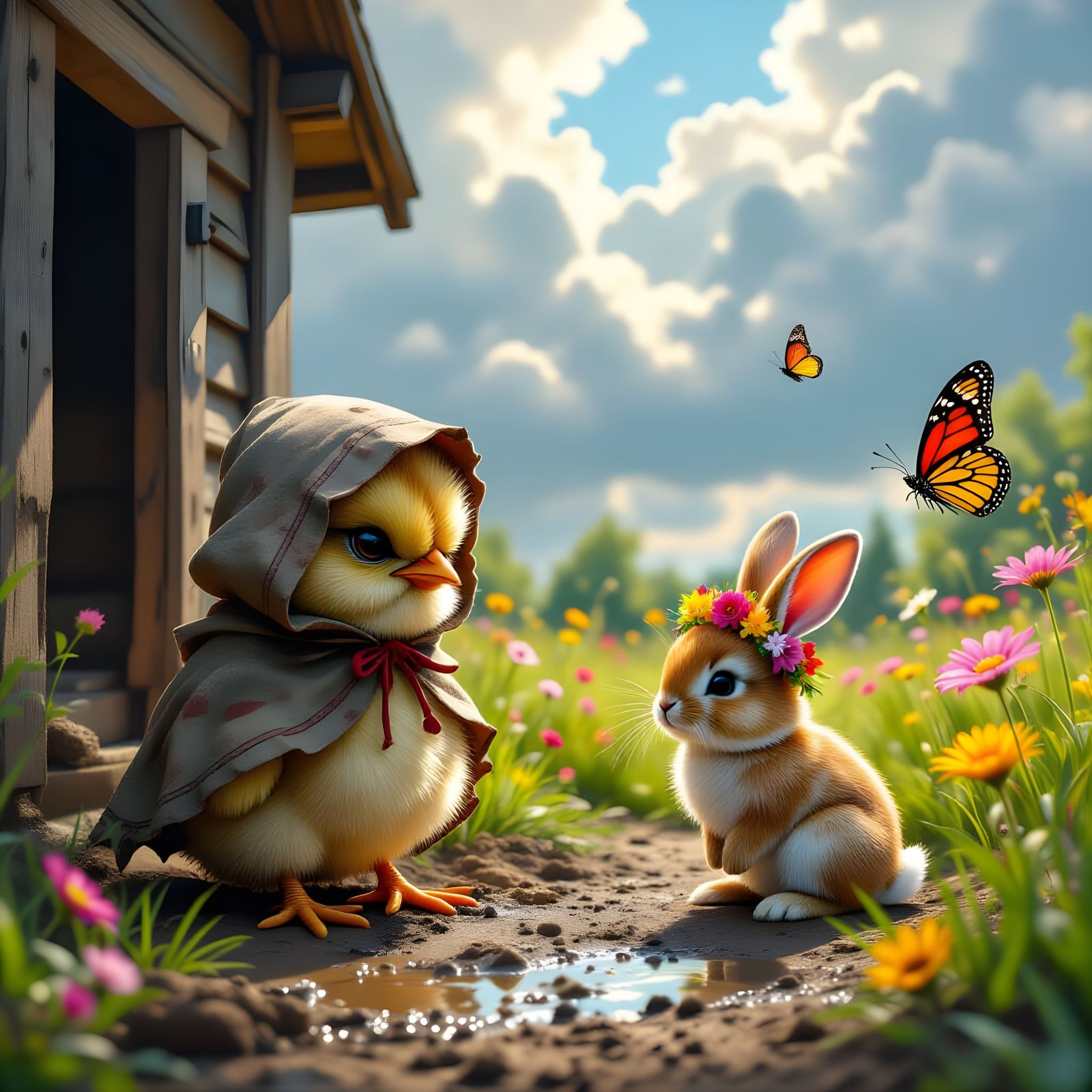 Grumpy Chick Finds Friends in Sunny Meadow