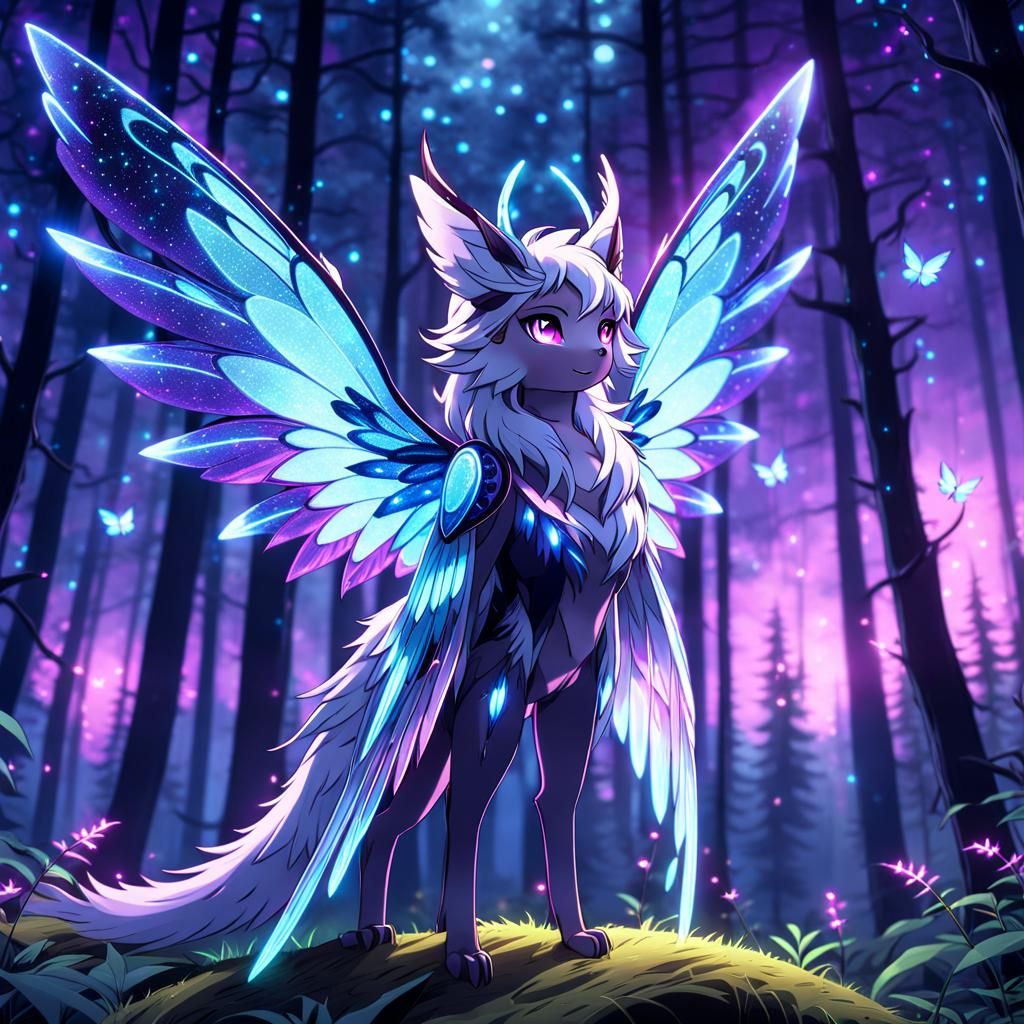Anime Fantasy: Sparkling Creature in Neon Forest