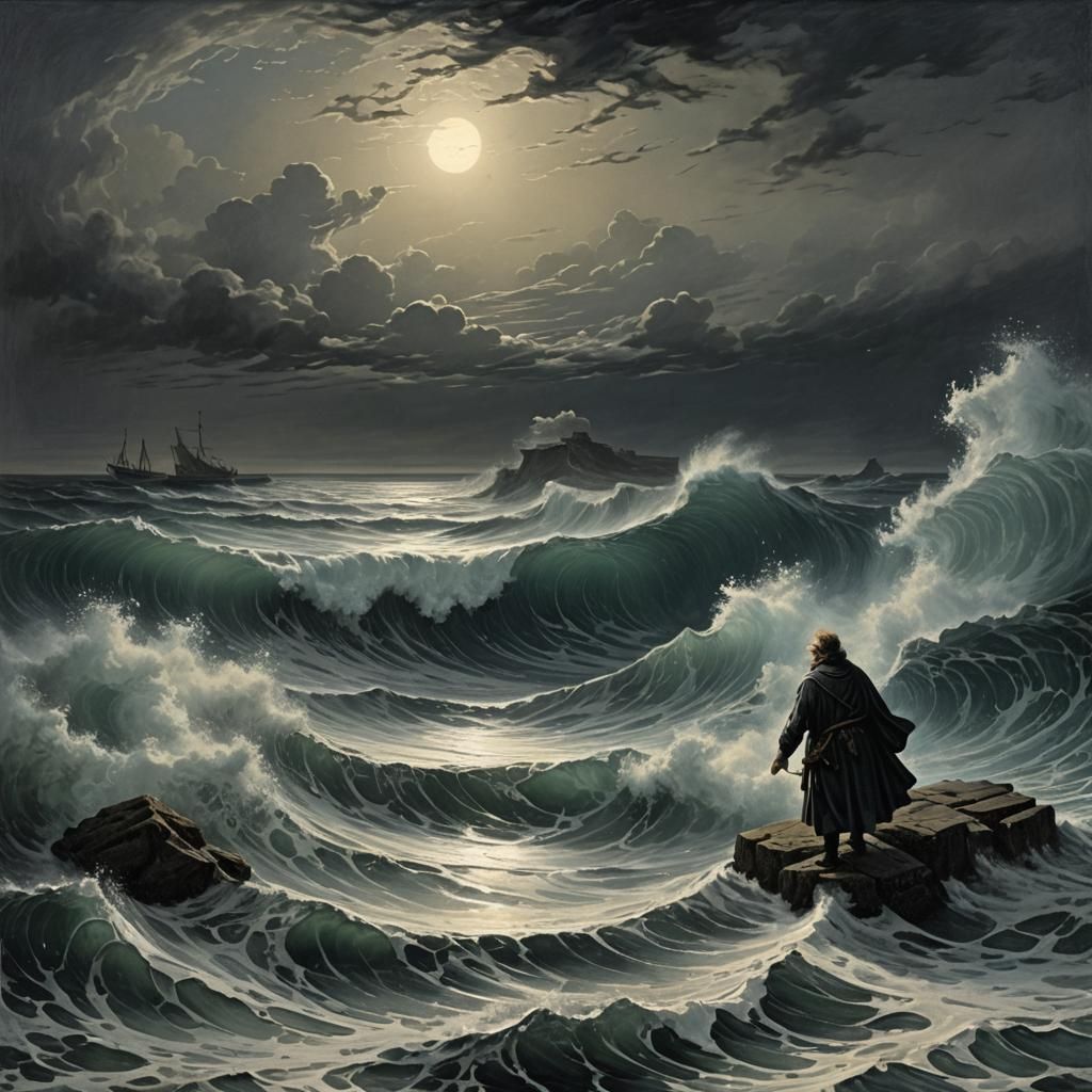 Dramatic Seascape in Gothic Horror Style